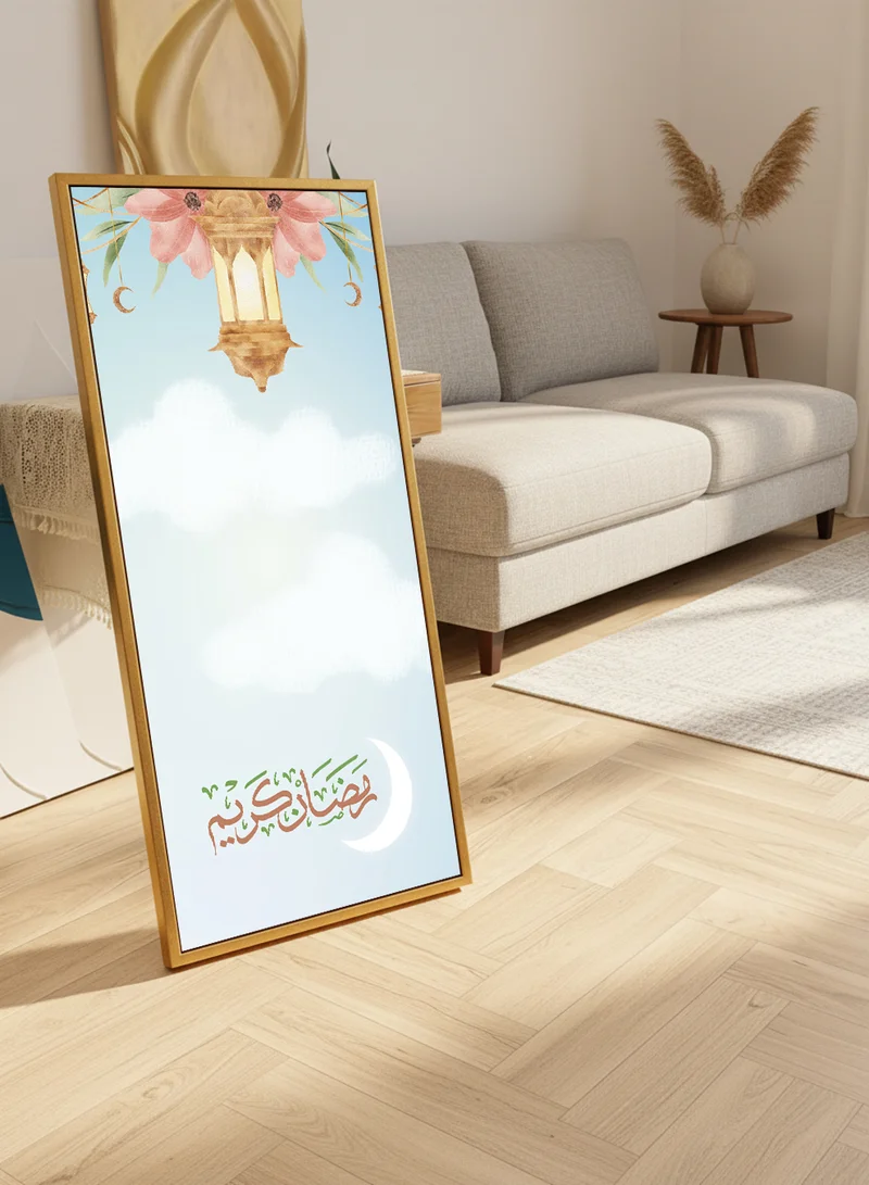 LOWHA Canvas Wall Art on Wooden Frame with Gold Floating Frame and Back Stand Featuring Ramadan Kareem Design